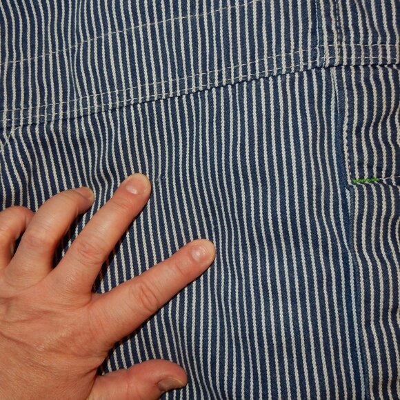 Beat up LIBERTY vintage hickory striped overalls XL 46x32 button fly - Picture 3 of 12